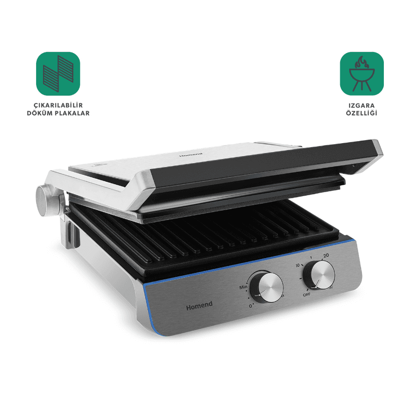Homend Grilliant 1344H Inox Gövdeli, Döküm Plakalı Tost ve Izgara Makinesi