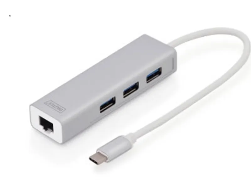 Digitus DA-70255 USB 3.0 Hub & USB 3.0 ,1 x 10-100-1000 1 x USB-C Erkek ,3 x USB0 3.0 USB-A